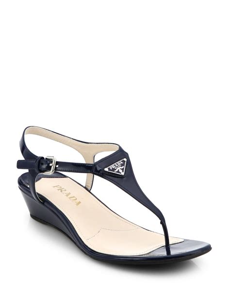 prada logo patent leather thong sandals|prada patent leather wedge sandals.